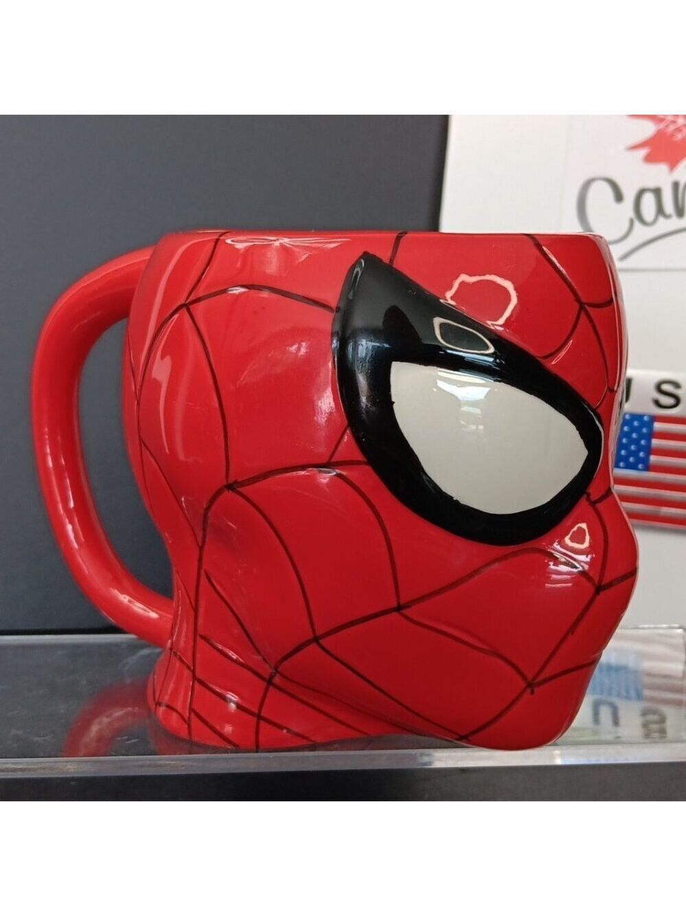 Marvel Spiderman Face 3D Ceramic Mug, 20 oz, Red, V. Good, No Chips 2015 CN